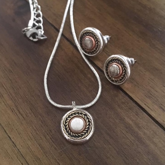 Silver- and Bronze-Tone Earrings & Necklace - Picture 2 of 7